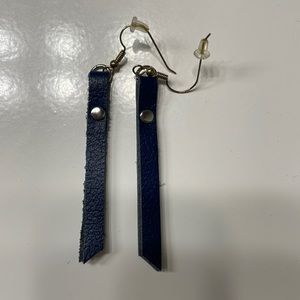 Navy Blue Leather Dangle Earrings